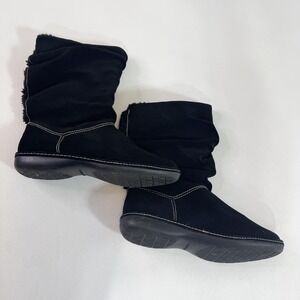 Suede Slouch Boots Womens Size 10 Black Faux Fur Lined Mid Calf Winter